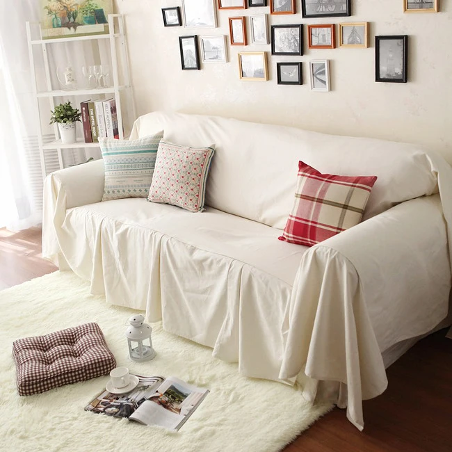 Off White Sofa Cover Set, Rustic Beige Sofa Slipcover