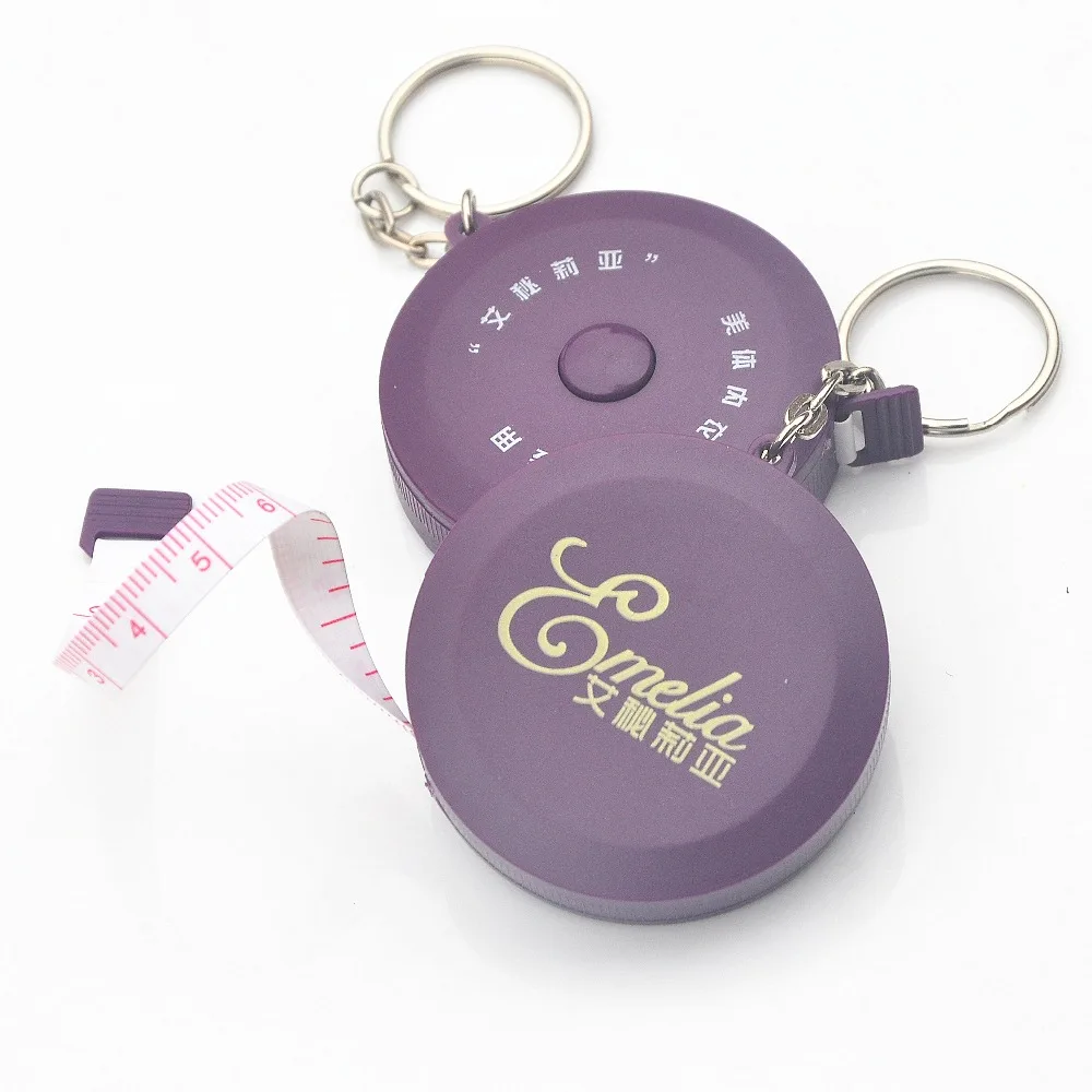 Wholesale Stainless Steel Mini Logo Advertised Keychain Measuring Key Chain Advertised Purple Tape Measure For Chest Measurement