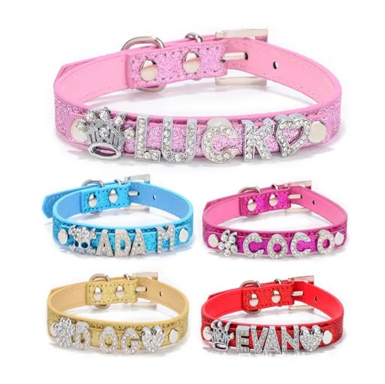 Dropshipping Pet Cat Bling Diamond  Crystal Decoration Personalized  Customized  Name  Rhinestone Dog Collar