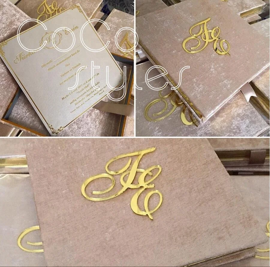 
Cocostyles personalized high end acrylic velvet boxed invitation card with laser cut acrylic logo for royal style wedding party 