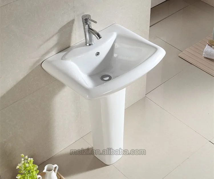 Solid surface rectangular bathroom pedestal sink
