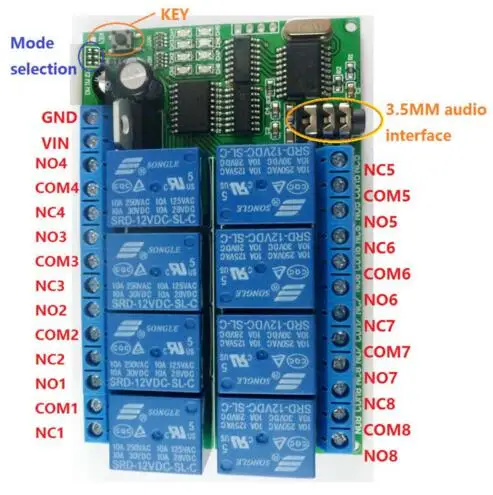AD22A08 DC 12V 8 channels DTMF Relay MT8870 Decoder Phone Remote Control switch