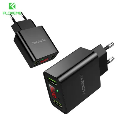Универсальный дорожный USB-адаптер со светодиодным дисплеем, 2 USB-порта