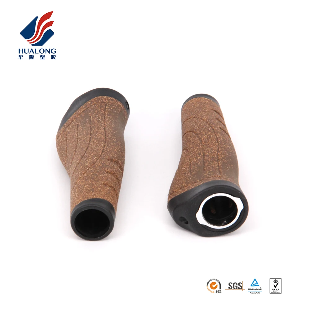 Ningbo HUALONG HL-G234 CORKand rubber ergonomic inner side alloy clamp cork bicycle grips double color