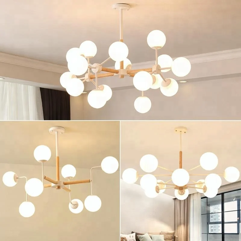 High Quality Black Iron Magic Bean Pendant Lamps White Bubble Glass Ball Bubble Chandelier for Wholesale