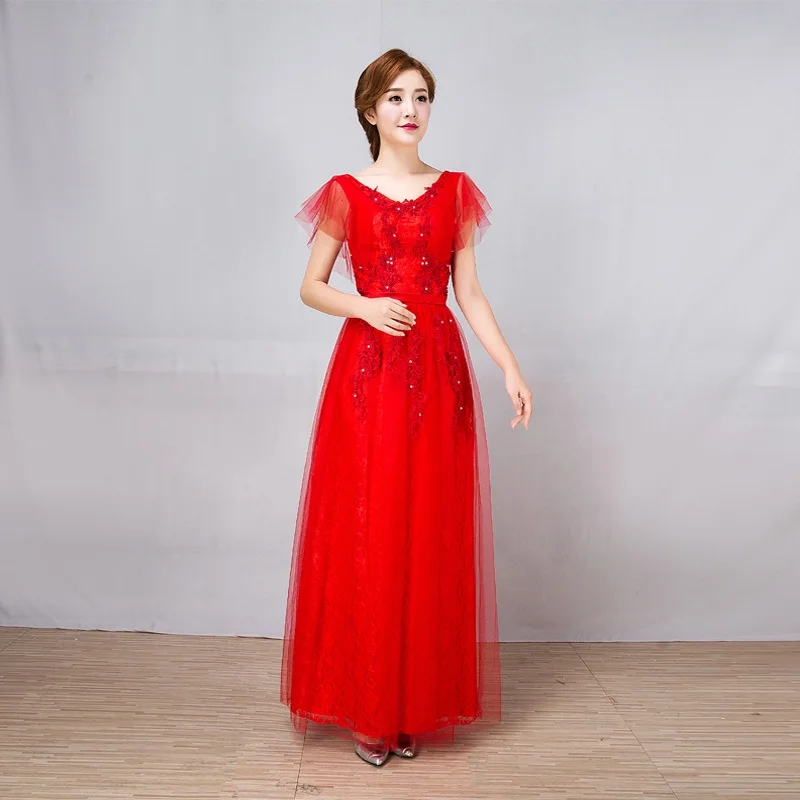 
Q033 Slim Sleeves Hot Red Elegant Lce Mother of Bride Dress 