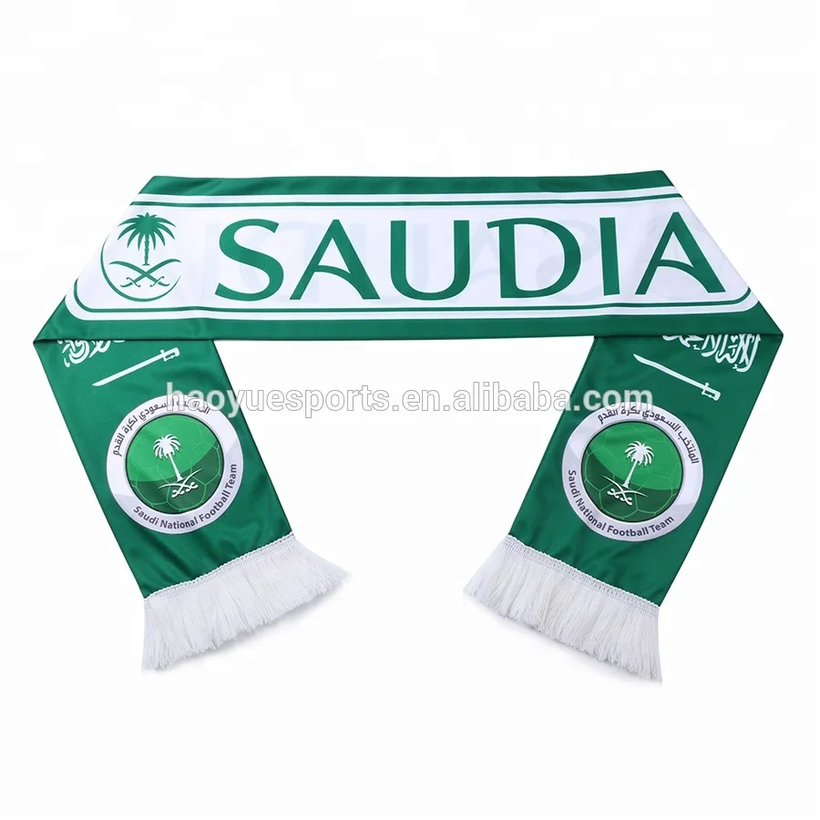 Logo Customized Printed Football Club Scarf Saudi Arabia Football Scarf