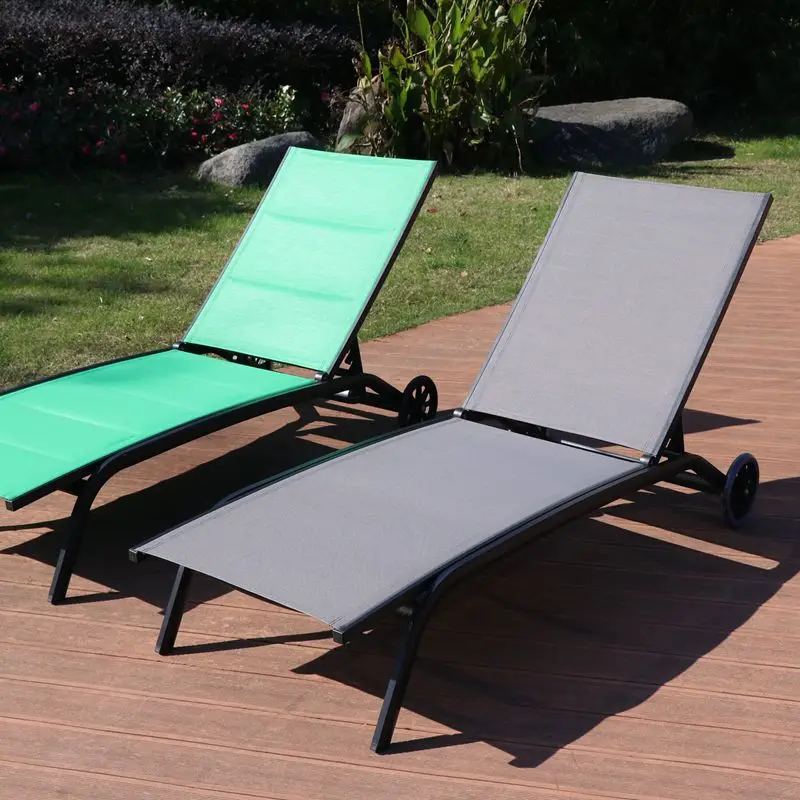 Outdoor Patio Furniture Sun Pool Loungers Aluminium With Wheels Green