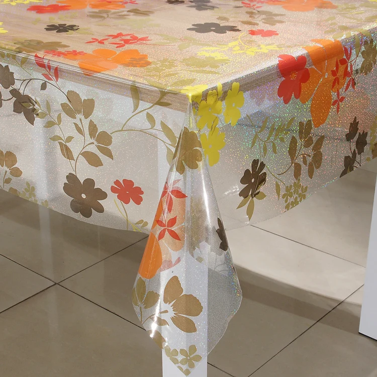 plastic transparent printed with flakes table cover roll tablecloth
