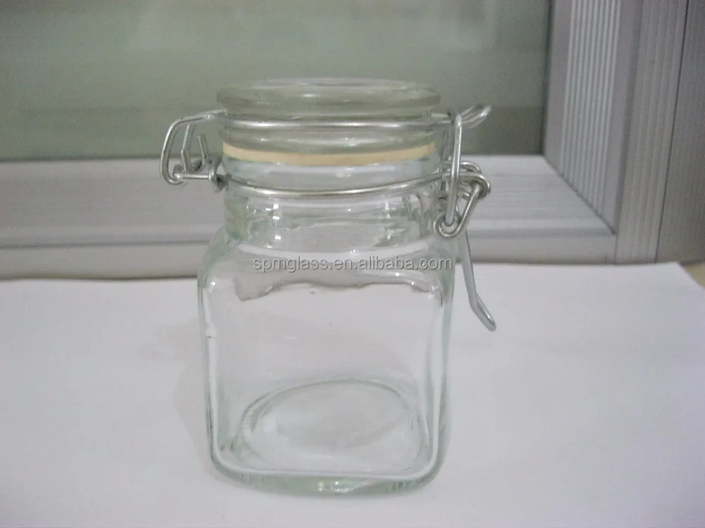 100ml mini square glass jar with metal clip top