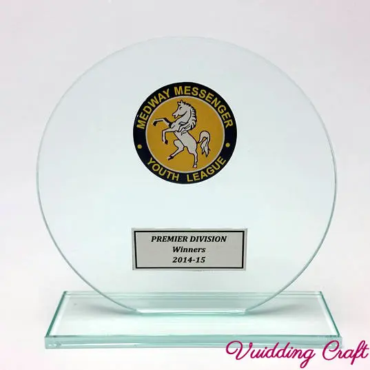 Bespoke Sandblasting Glass Circle Plaque Trophy Award For Premier Division