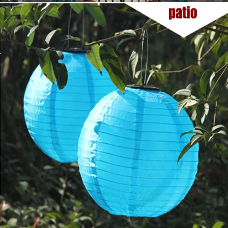 Solar Hanging Lantern Chinese Style Waterproof Fabric Lantern Solar Chinese Lamp