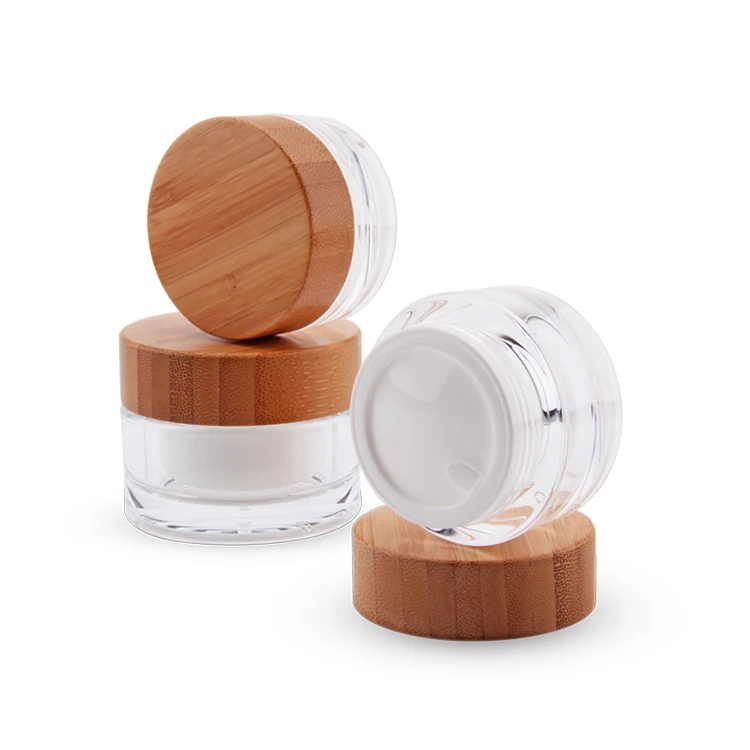 
acrylic plastic jars with bamboo lids,50g bamboo cosmetic jar,bamboo cosmetic packaging face cream jar 
