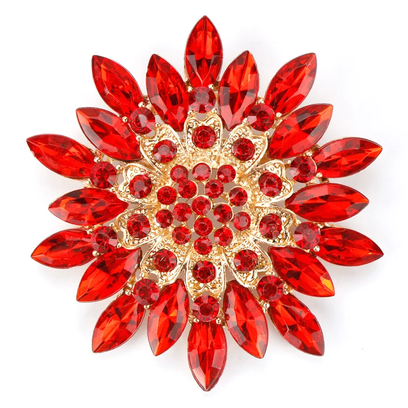 Fashion Shiny Rhinestone Party Dress Brooch Flower Crystal Brooch for Women
