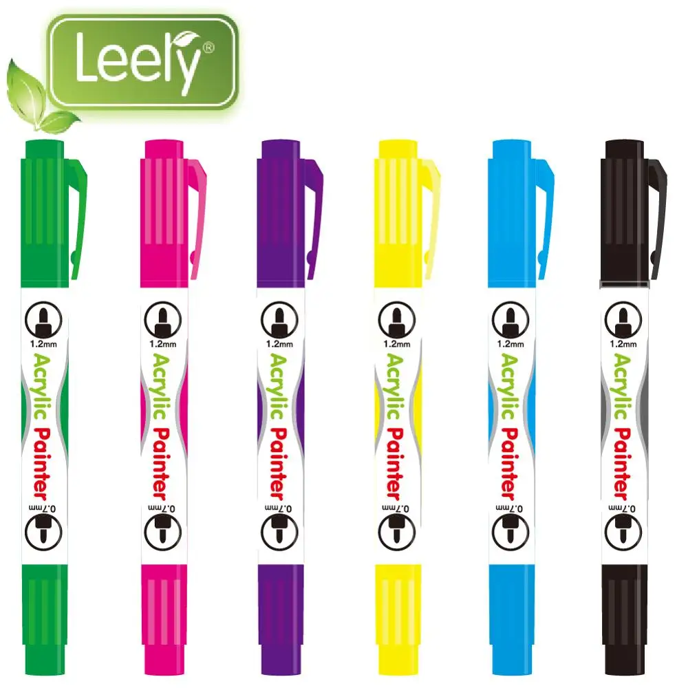 0045W Customized Plastic Barrel Multi-Colors Thick Two Head Acrylic Paint Marker Pens for Metal, Glass, Fabric