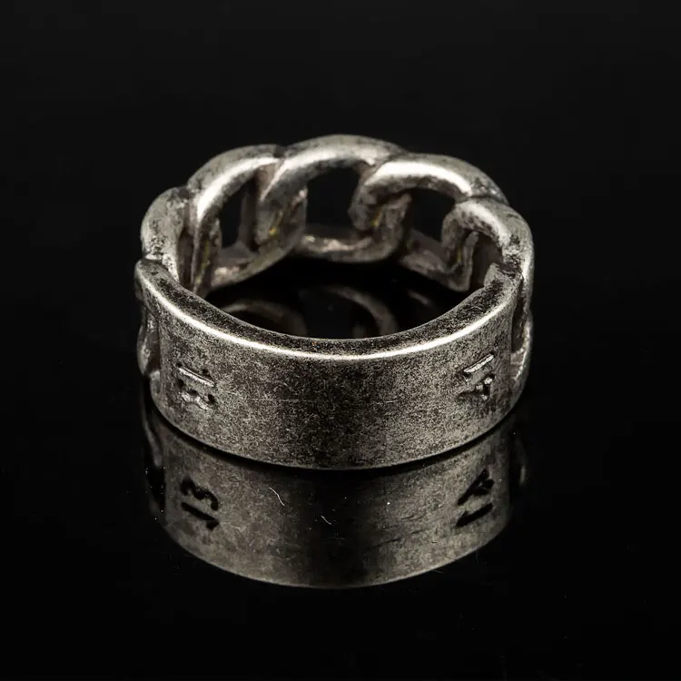 Custom Black Vintage Stainless Steel Mens Finger Ring Chain Cuban Link Rings