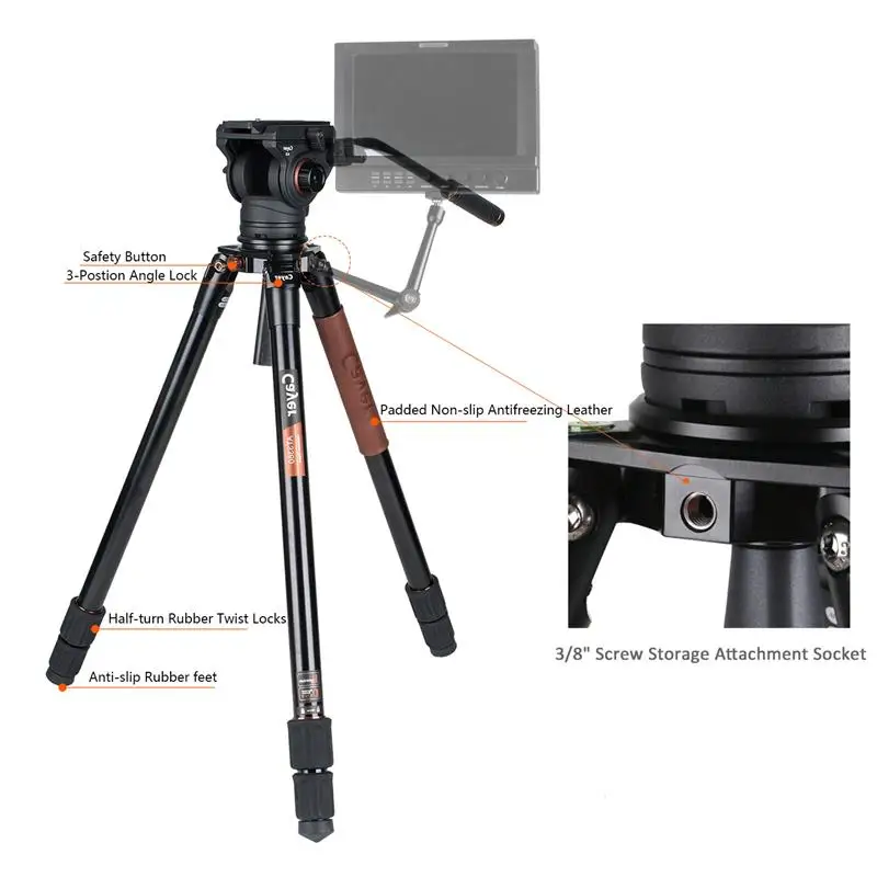 2018 portable tripod holder Cayer AT3360K5A professional tripod  for video cameras