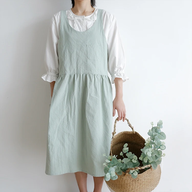 Wholesale Custom Logo Print Pure Color Cooking Food Chef Kitchen Cotton Apron For Women