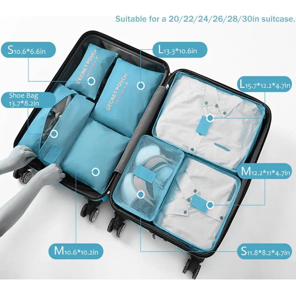 7 комплектов розовых сумок для хранения одежды, дорожный Органайзер, мешочки, компрессионная упаковка, дорожная сумка