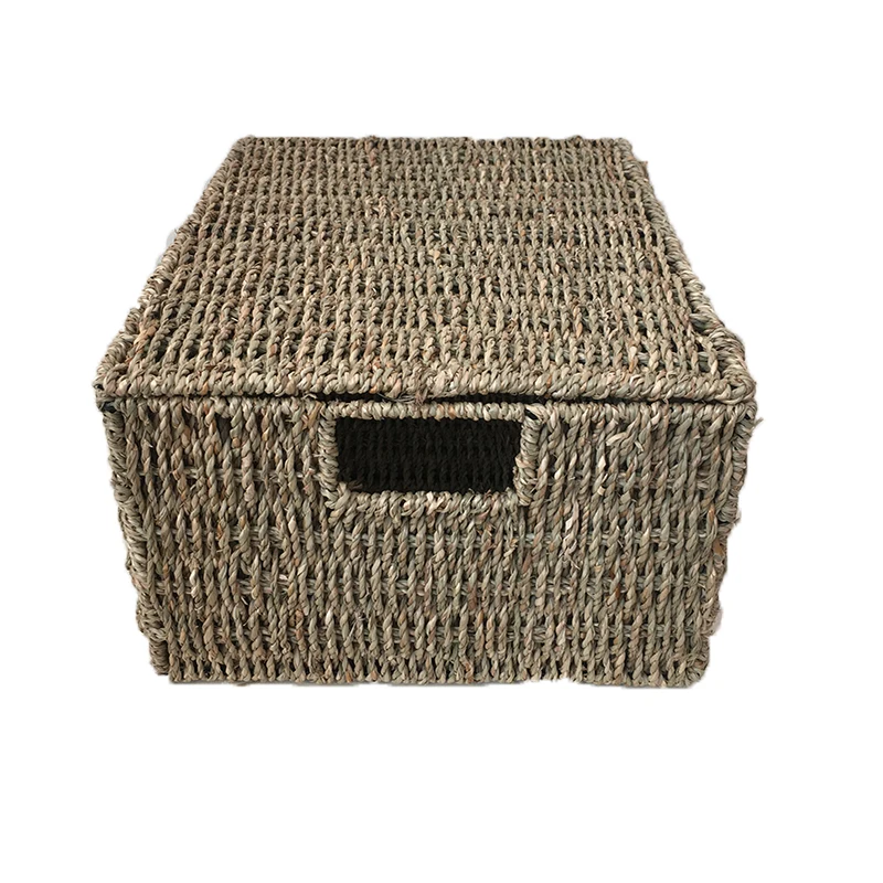 Woven Seagrass Basket Straw Cube Bins With Lid Storage Toys Dec Gift