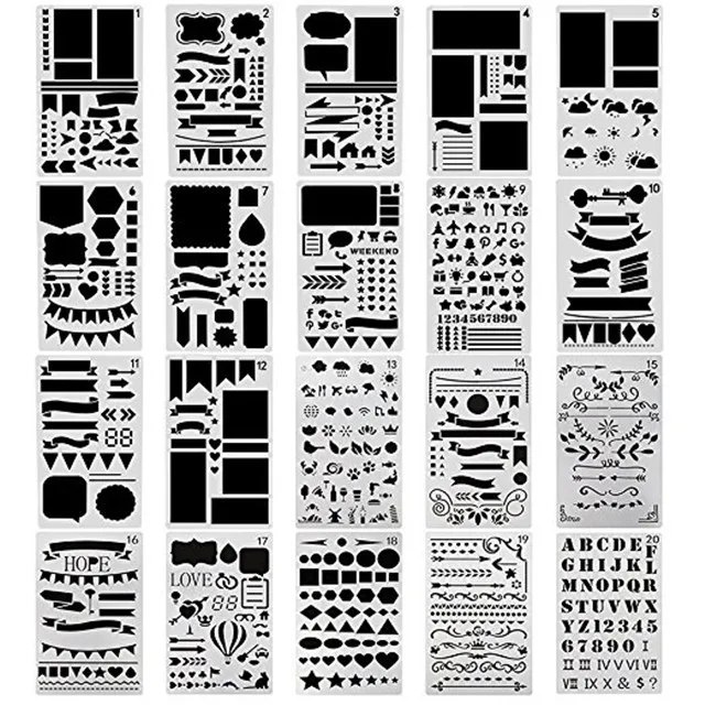 20pcs set Bullet Stencil Plastic Planner Stencils Notebook/Diary/Scrapbook DIY Drawing Template Stencil 4x7 Inch