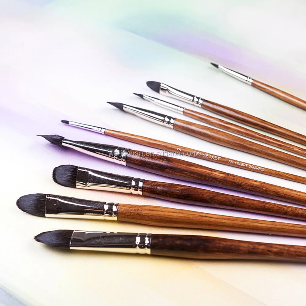 High Quality Artist 737FB Oval Head Squirrel Hair Wooden Handle Brush Pen for Art Supplies Watercolor Acrylic Paint Brush