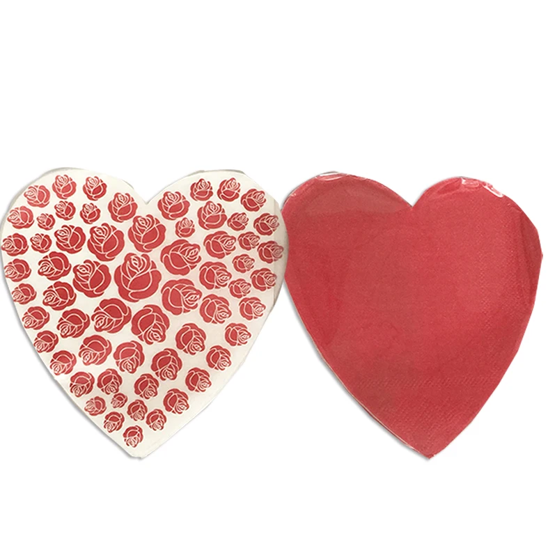Die Cut Heart Shaped Printed Paper Napkins For Romantic Party