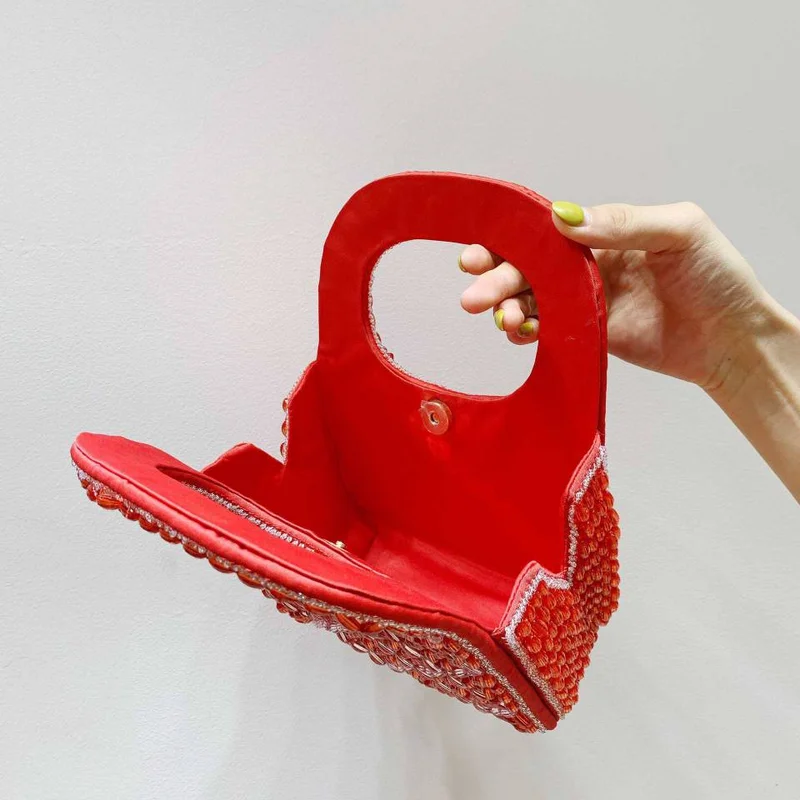 French Niche Design Party Red Beaded Ladies Handbag Banquet Evening Clutch Purse
