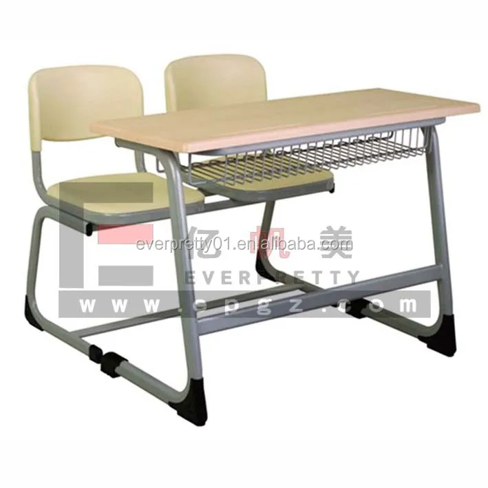 Antique High School Wooden Double Chair and Desk for Student