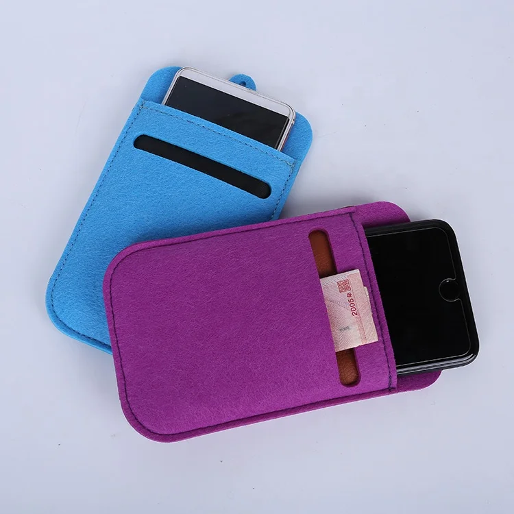 Manufacturer New Design Eco-friendly Cheap Felt Mobile Phone Pouch with Leather Card Pocket