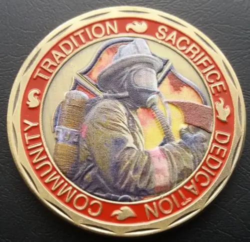 FIRE FIGHTERS Tradition Antique Metal Commemorative Coin, Sacrifice Dedication Community Challenge Coin