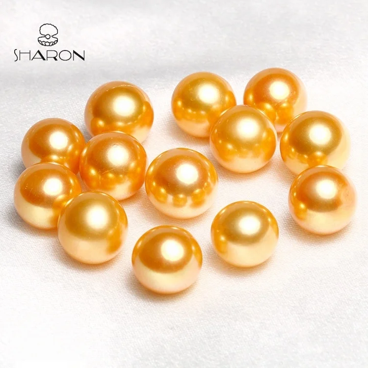 Wholesale Sharon 10-12mm Edison Round Gold Pearls Natural Cultured Freshwater Loose Pearls For Real Pearl Jeweley Making