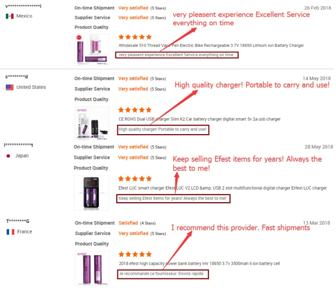 
Enough stocks 5000mAh high discharge rate 40A 3.7v Efest 26650 li ion battery 