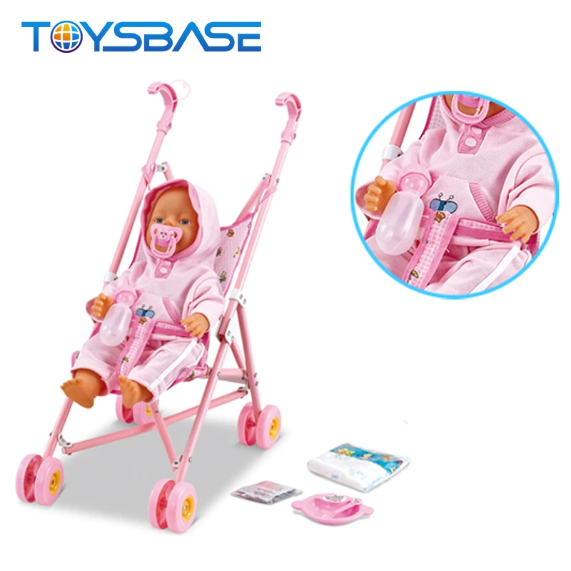16 Inch Lifelike Real Dolls Silicone Reborn Toy Trolley Baby Stroller
