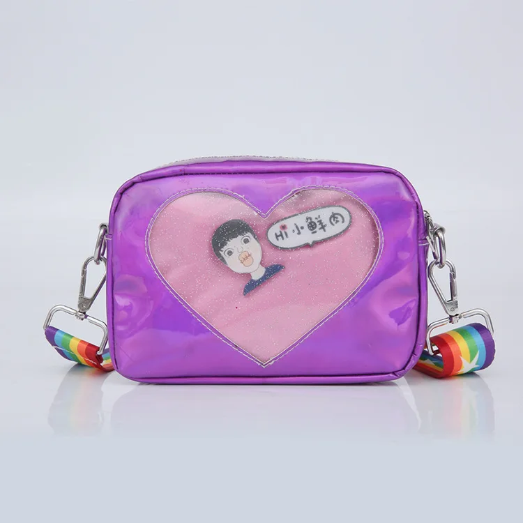 Wholesale new laser Girls heart Transparent messenger bag fashion Kids bag with rainbow belt