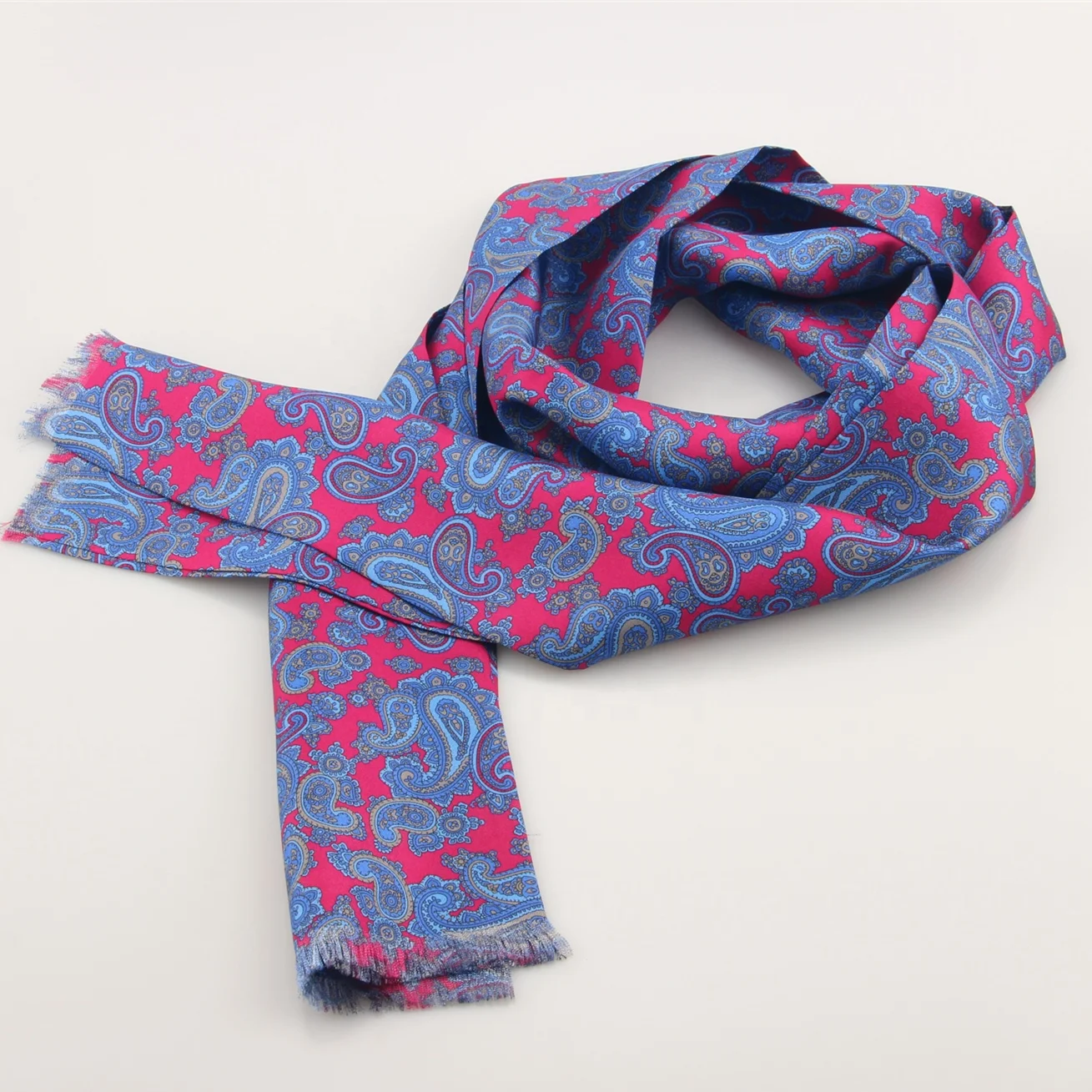 Man Fashion Purple Paisley Floral 100% Pure Silk Woven Scarf Screen Printing