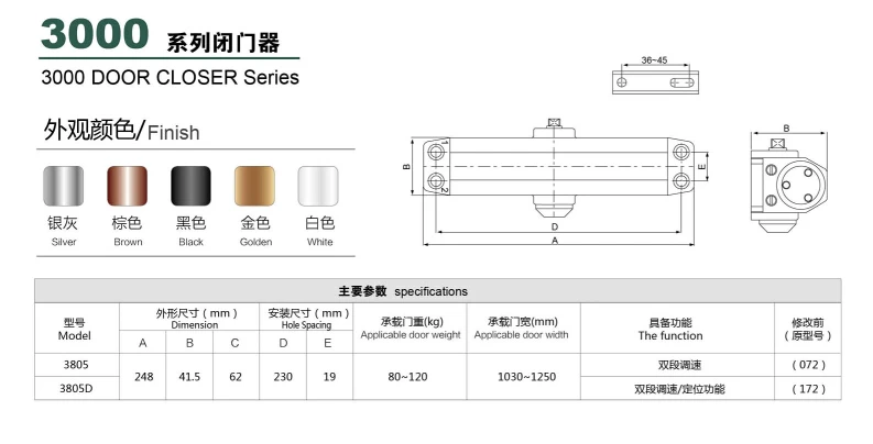Good Quality Two Speed Hydraulic Automatic Positioning Function BC Door Closer 3805/3805BC/3806/3806BC/3816BC