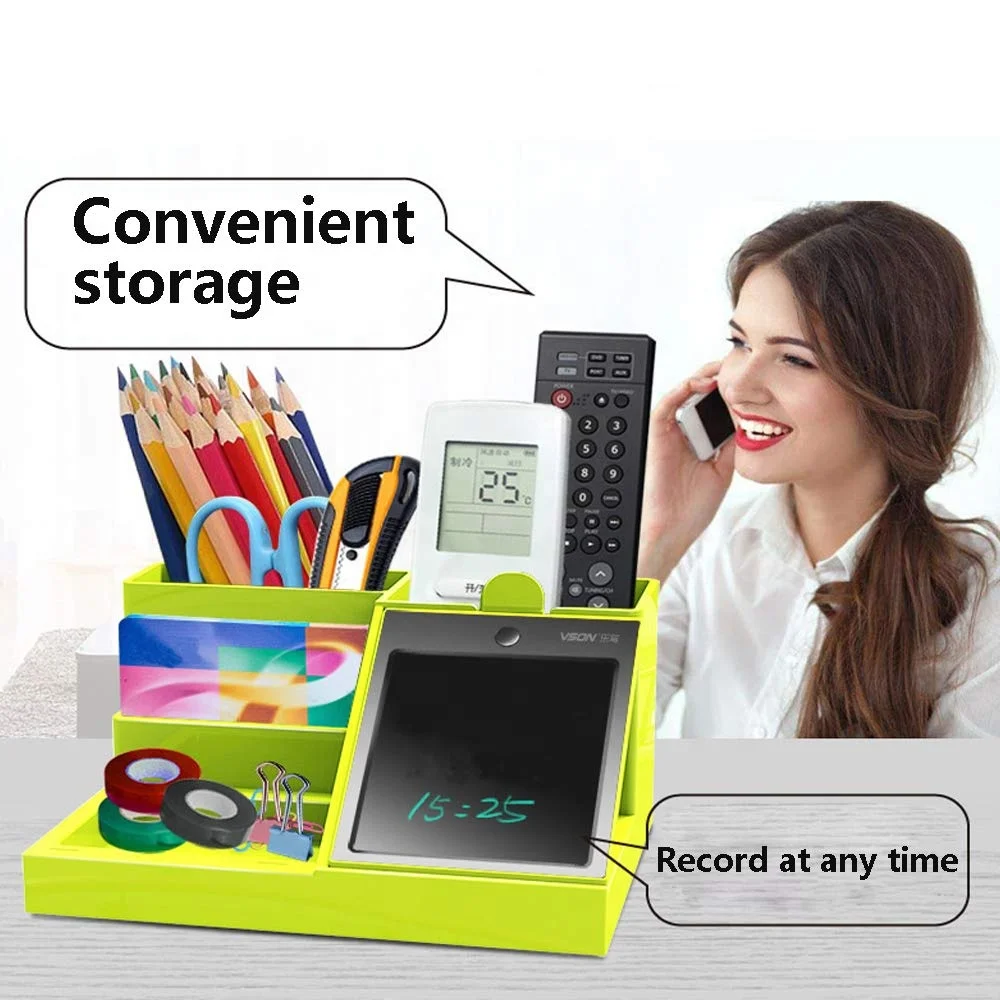 Multi-Function Desktop Storage Box Stationery Organizer Container Equipped with LCD Writing Tablet Used as Sticky Notes Suitable