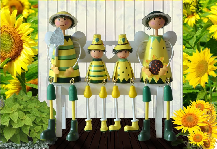 Sunflower a family of four Creative Home Furnishing ornaments wooden doll