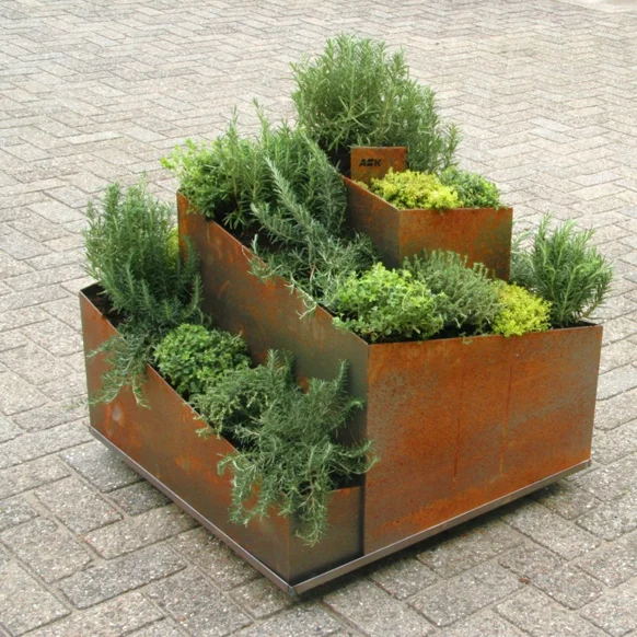 
Custom large outdoor laser cut corten steel tractor flower tower metal planter pot 