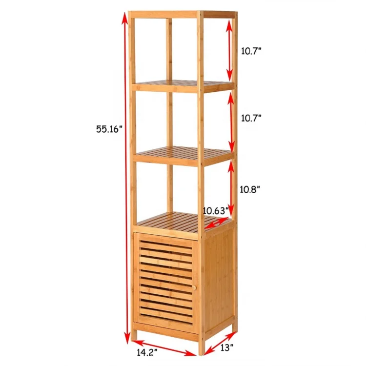 5-Tier Bathroom Shelf Bamboo Freestanding Shelving Unit Tower Shelf Storage Organizer Display Rack