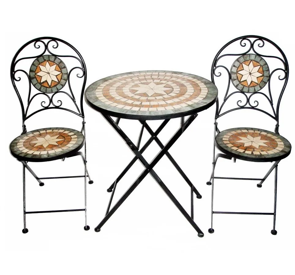 outdoor square mosaic folding Metal Garden Table