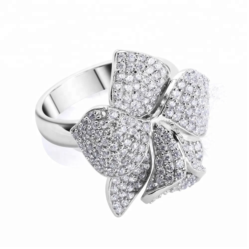 Vivid orchid flower multi cz value 925 silver stone finger ring