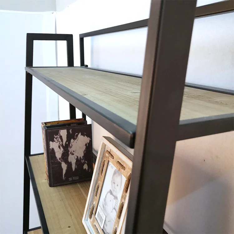 Furniture wall movable comic ladder tall metal iron pine wood modern cabinet organizer case book shelf