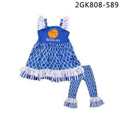 New style girls clothing set sleeveless basketball pattern top lace ruffle pants girls boutique girls outfits