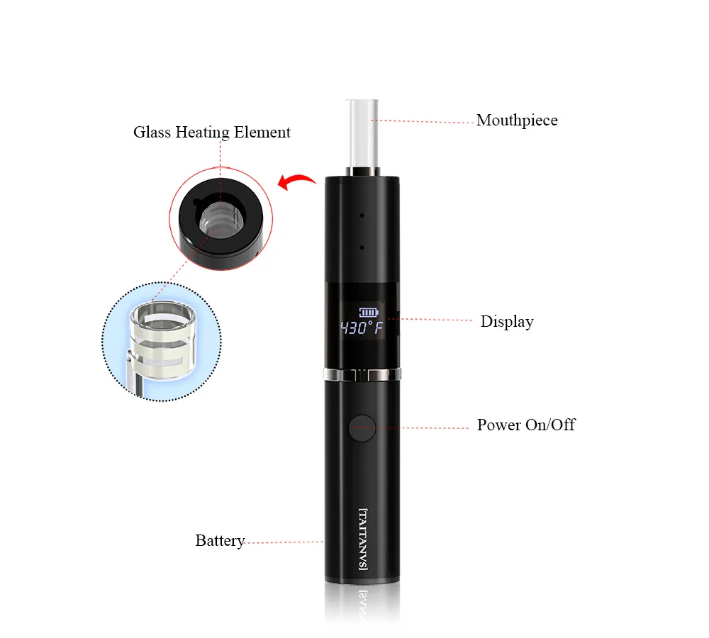 Knob-style Temperature Control design  T3   Hidden OLED Display glass heating element 1200mAh battery dry herb vape