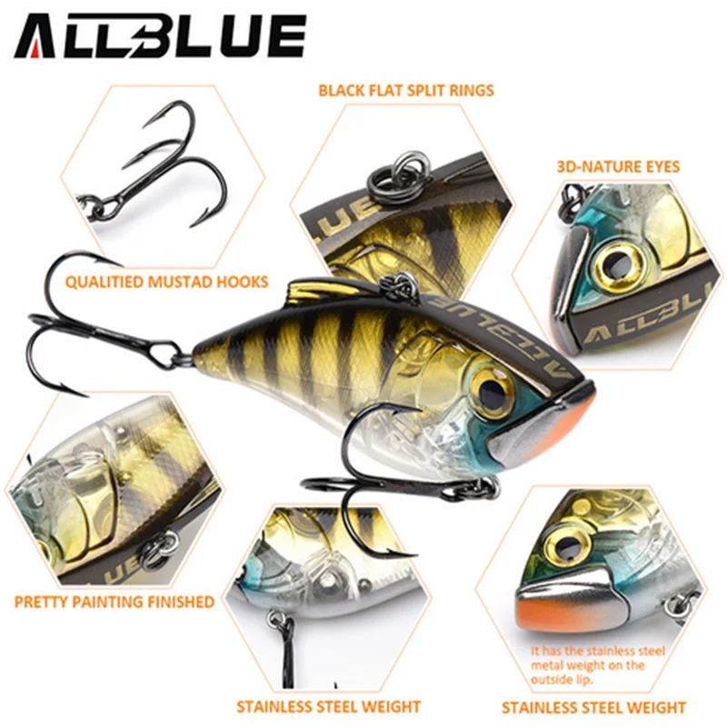ALLBLUE Lipless 17.2g 70mm Crankbait Sinking VIB Lure Vibration Hard Plastic Bait Winter Ice Lure Fishing