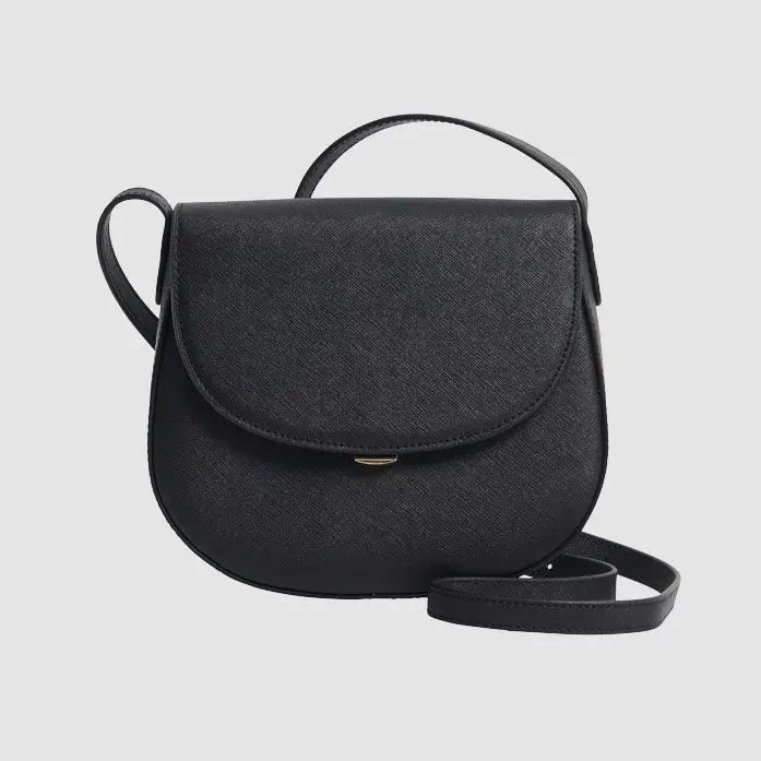 Factory wholesale black full grain saffiano leather crossbody leather saddle handbag