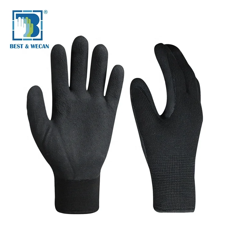 15G Nylon Shell Black Xxl Coated Palm Warm Waterproof Work Latex Gloves Imported Latex Gloves Nitrile