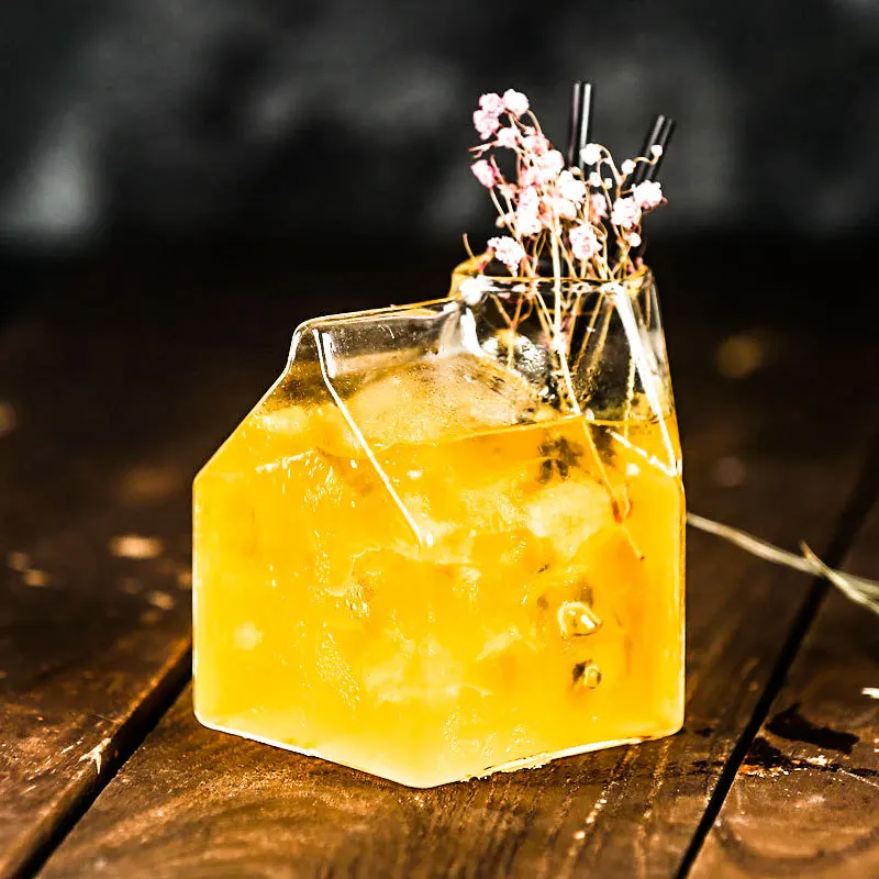 Japanese Square Milk Glass Milk Box Shape Cup Personality Milk Cup ,Juice and Cocktail Glass